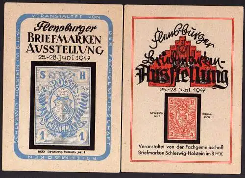 72061 2 AK Flensburger Briefmarken Ausstellung 1947