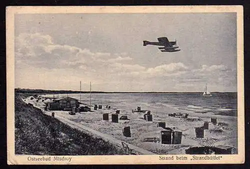 71368 AK Międzyzdroje Misdroy Strand beim Strandbüffet Flugzeug 1930