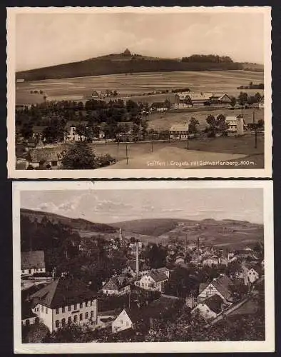 61529 2 Ansichtskarte Seiffen Erzgebirge Fotokarte Schwartenberg Nußknacker Baude Panorama