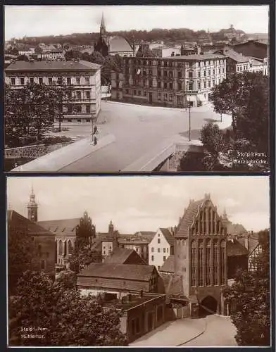 61327  2 AK Stolp i Pom. Herzogbrücke Mühlentor um 1925