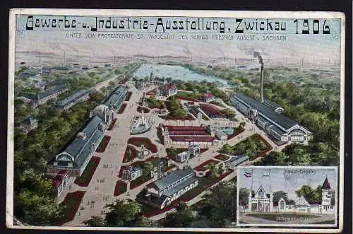 61677 AK Zwickau 1906 Gewerbe Industrie Ausstellung aufgeklebtes Werbebild