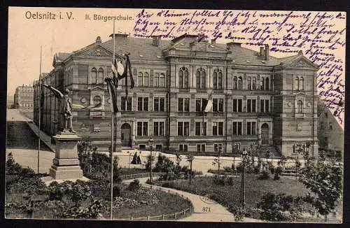 61539 AK Oelsnitz i. V. II. Bürgerschule 1908 Cainsdorf - Bockwa