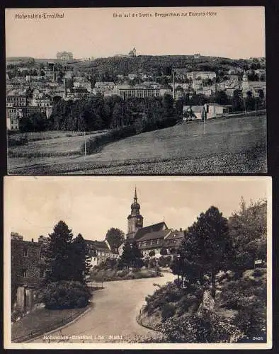 61665 2 AK Hohenstein Ernstthal Stadt u. Berggasthaus zur Bismarck Höhe 1917 M