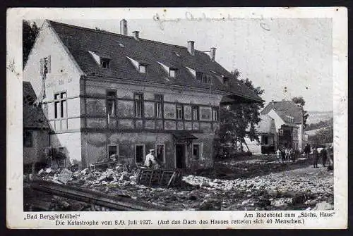 61154 Ansichtskarte Bad Berggießhübel 1927 Hochwasser Katastrophe Badhotel zum Sächs. Haus