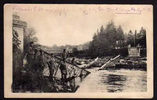 61209 AK Dun Maas Militär zerstörte Brücke 1916 Lothringen Feldpost Station 97