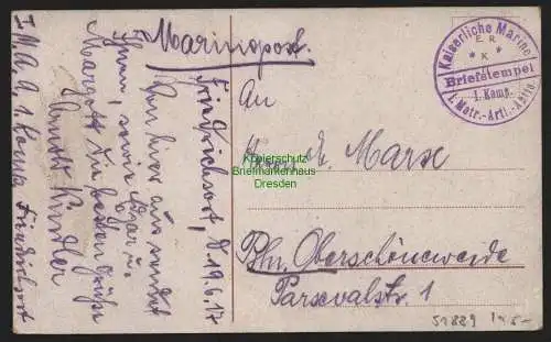 51889 AK Kaiserliche Marine Friedrichsort Marinepost SMJ Hohenzollern 1917