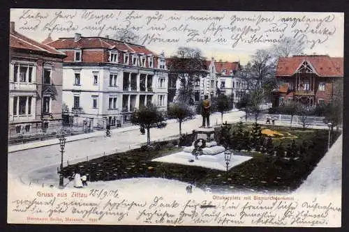 51157 AK Zittau 1906 Ottokarplatz mit Bismarckdenkmal