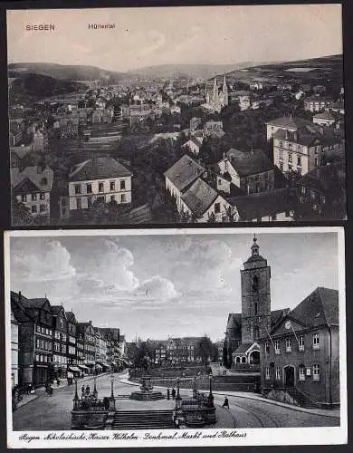 51207 2 AK Siegen Nicolaikirche 1939 Markt Rathaus Hüttental