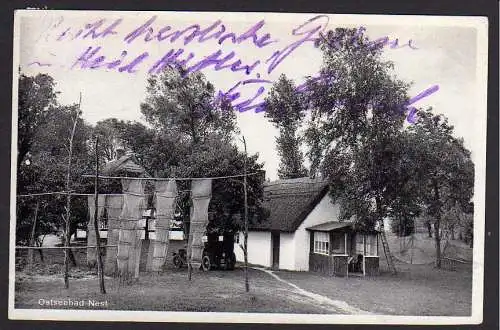 51233 AK Ostseebad Nest über Köslin 1936 Fischerhaus Reusen Uniescie