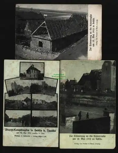 134231 3 AK Sehlis bei Taucha Sturm Katastrophe 1912 Ruinen Tornado