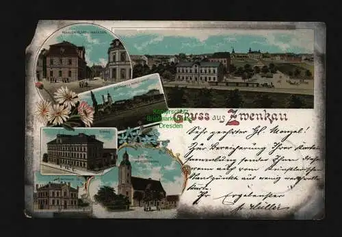 134277 AK Zwenkau 1899 Litho Pegauer Platz Marktstraße Schule Rathaus Kirche