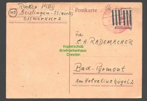 B7824 Hitler Ganzsache Wertstempel überklebt Gebühr bezahlt Tübingen  1946