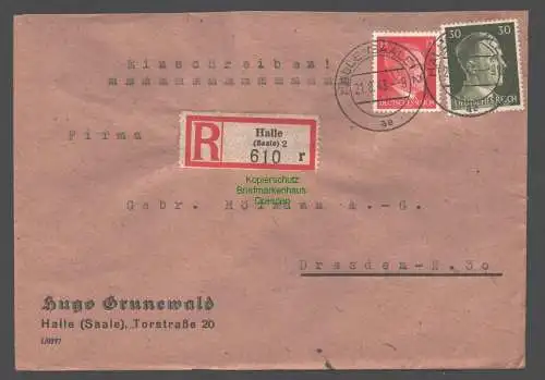 B9405 R-Brief Gebr. Hörmann A.-G. Halle (Saale) 2 r 1943 Hugo Grunewald