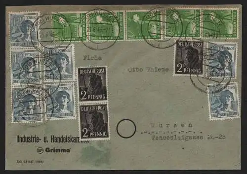 B12957 SBZ Brief Währungsreform Zehnfachfrankatur 1948 Wurzen 25.6.48