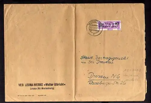 B2520 Brief DDR ZKD 12 8010 violett 1957 VEB Leuna Werke Walter Ulbricht Leuna
