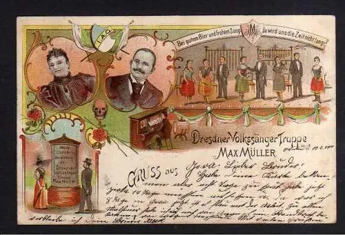 109905 Ansichtskarte Dresden 1900 Litho Dresdner Volkssänger Truppe Max Müller bei gutem Bi