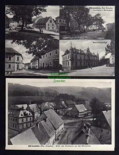 123189 2 Ansichtskarte Bärenstein Bz. Dresden Markt Rathaus Post 1935 Blick vom Kirchturm