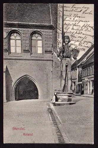 28975 Ansichtskarte Stendal Roland groß 1907  Ritters Schwert