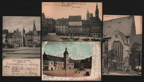 150578 4 Ansichtskarte Freiberg i. S. Obermarkt Tafelglas Handlung Weinhandlung Weinstuben