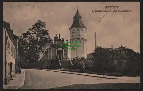 149915 AK Rastatt 1916 Einsiedlerkapelle Wasserturm Bahnpost Frankfurt - Basel
