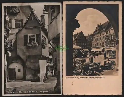 149900 2 Ansichtskarte Heilbronn a, N. um 1930 Johannisgasse Wochenmarkt Käthchenhaus