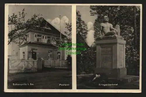 146689 AK Schweppnitz Sachsen Postamt Kriegerdenkmal 1939