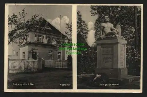 146689 Ansichtskarte Schweppnitz Sachsen Postamt Kriegerdenkmal 1939