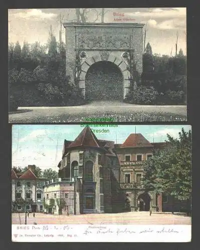 142241 2 Ansichtskarte Brieg Altes Odertor um 1910 Piastenschloss 1906