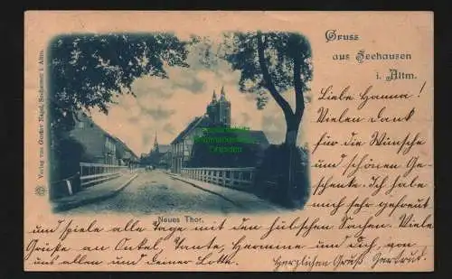 138183 Ansichtskarte Seehausen Altmark 1899 Straße Brücke Neues Tor
