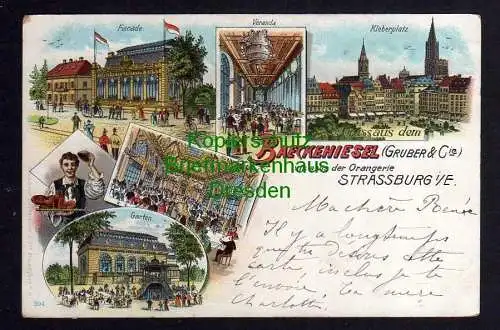 120933 Ansichtskarte Strassburg Elsass Litho Baeckenhiesel Kleberplatz Garten Veranda 1899