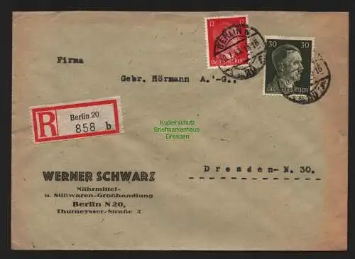 B9064 R-Brief Gebr. Hörmann A.-G. Berlin 20 b 1943 Werner Schwarz Nährmittel- u.