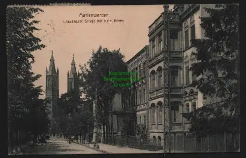 148361 Ansichtskarte Marienwerder Wpr. Kwidzyn 1920 Graudenzer Straße mit Kath. Kirche