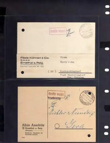 B356 2x Karte SBZ Gebühr bezahlt 1945 Ernstthal a. Rennsteig