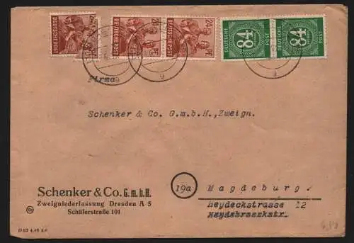 B12819 SBZ Brief Währungsreform Zehnfachfrankatur 1948 Dresden A 29 n. Magdeburg