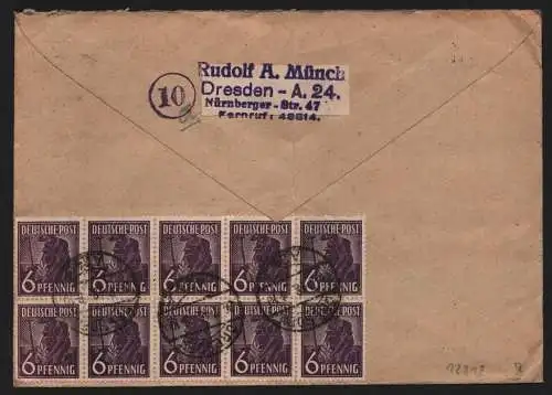 B12818 SBZ Brief Währungsreform Zehnfachfrankatur 1948 Dresden A 24 nach