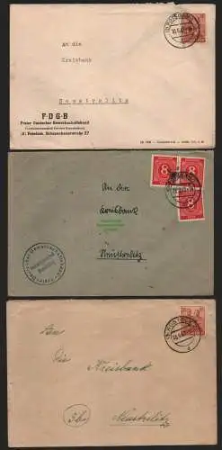 B11414 3x Brief SBZ Alliierte Besetzung FDGB Potsdam 1947 Rostok Neustrelitz