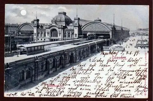 36517 Ansichtskarte Dresden 1899 Hauptbahnhof Mondscheinkarte