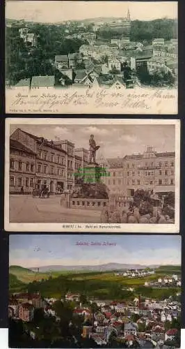 124949 3 AK Sebnitz 1901 Markt Bismarckdenkmal Hotel Stadt Dresden 1917