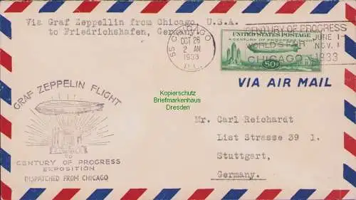 B15286 USA 358 Zeppelin Brief 1933 Chicago - Friedrichshafen Luftschiff