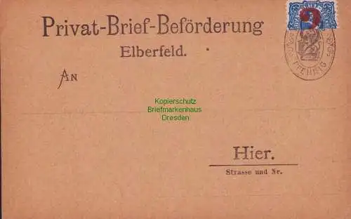 B15270 DR Privatpost Wuppertal 1887 Postkarte Privat-Brief-Beförderung Elberfeld