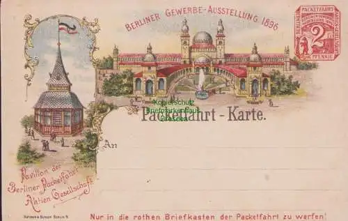 B15265 Ganzsache Privatpost Berlin Packetfahrt Gewerbe Ausstellung 1896