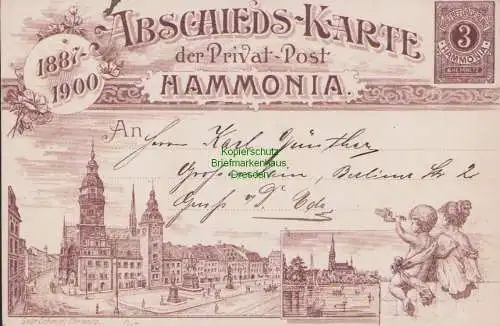B15261 Ganzsache Privatpost Hammonia Chemnitz 1900 Abschieds Karte