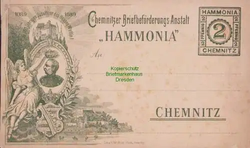 B15260 Ganzsache Privatpost Hammonia Chemnitz 1889 Jubelfeier Haus Wettin