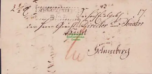 B15255 Vorphila Faltbrief Schwarzenberg 1828 ohne Inhalt nach Schneeberg