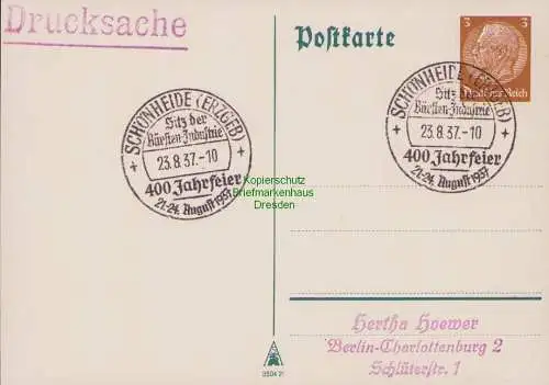 B15252 Postkarte SST Schönheide Erzgeb. 400 Jahrfeier Bürsten Industrie 1937