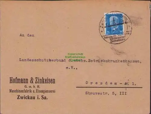 B15251 Brief DR 416 EF Zwickau 1932 Maschinenfabrik Hofmann & Zinkeisen Dresden
