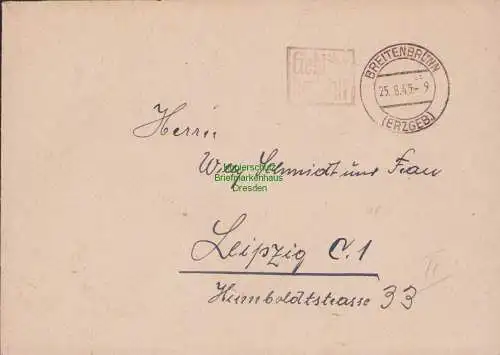 B15248 Brief SBZ gebühr bezahlt Breitenbrunn Erzgeb. 25.8.45 1945 nach Leipzig