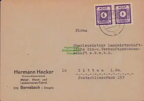 B15247 Brief SBZ Ostsachsen 2x 58 Bernsbach Erzgeb. 1946 nach Zittau