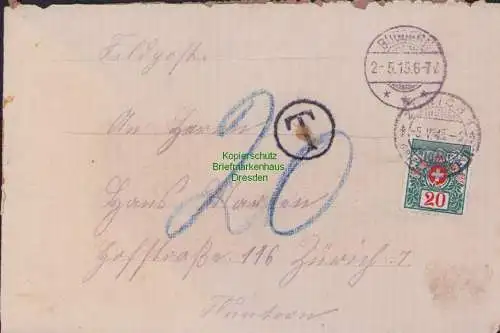B15243 Brief Feldpost nach Zürich Schweiz 1915 mit Nachgebühr Portomarke
