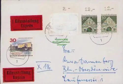 B15231 Brief Westberlin 1966 Postkrieg Vertriebenenmarke weiß übermalt i die DDR